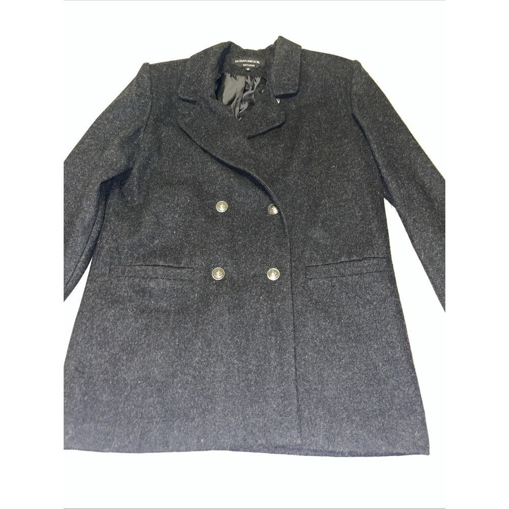 Vintage Donnybrook 100% Wool Gray Black Pea Coat Women's Size 12 Double Breasted